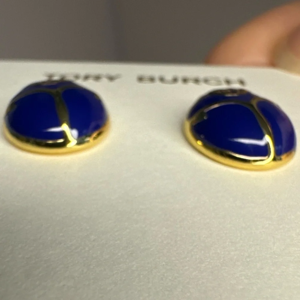 Tory Burch New Blue Enamel Oval Gold-Toned Earrings